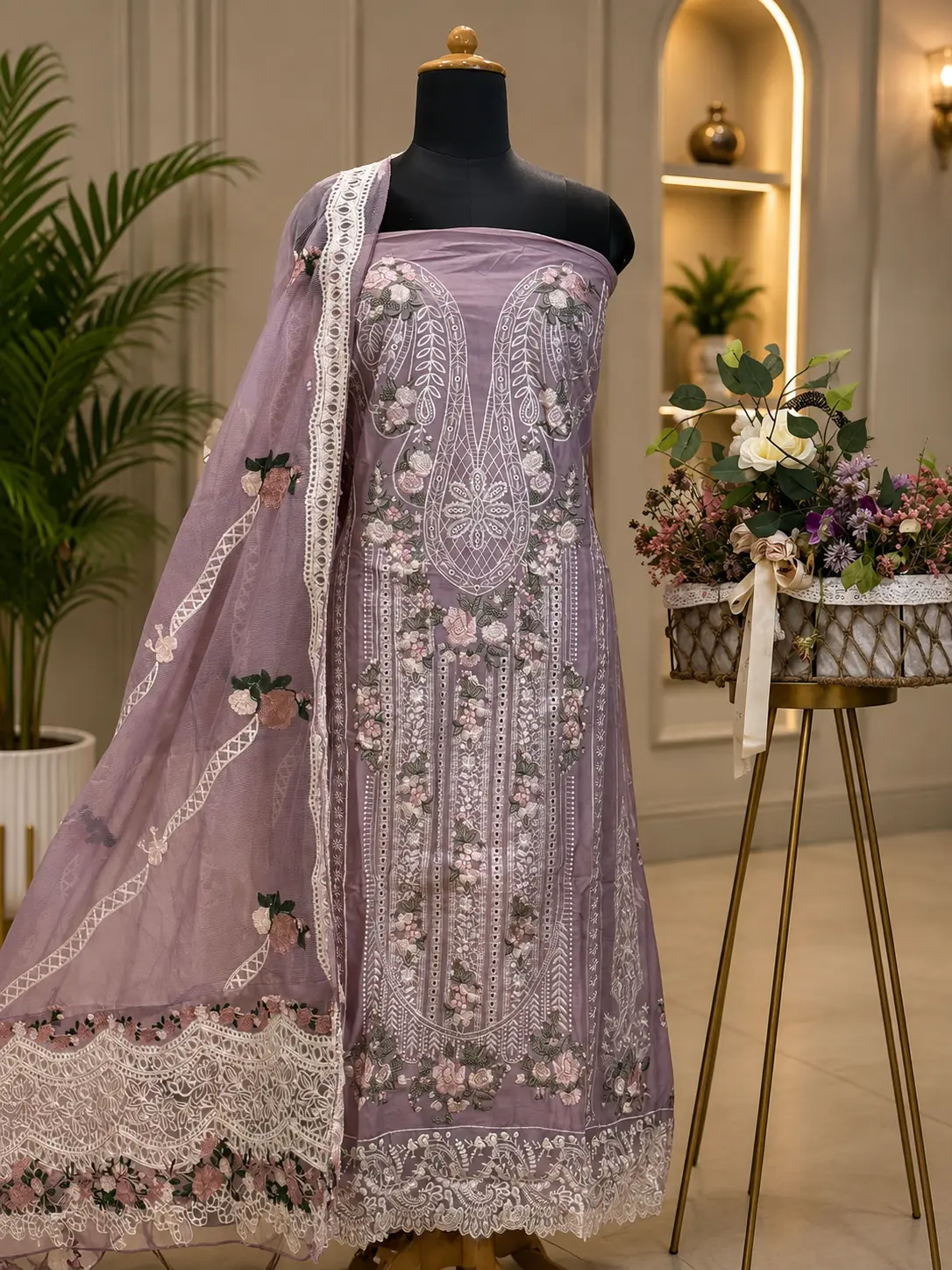 Lavender Lawn Cotton Suit with Kota Doria Dupatta