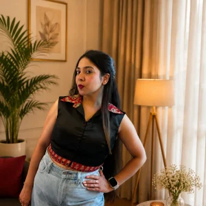 Gaji Silk Black Crop Top