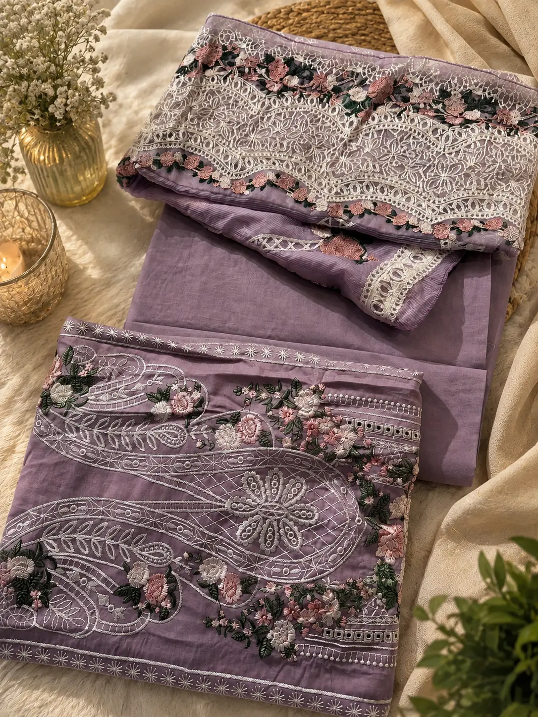 Lavender Lawn Cotton Suit with Kota Doria Dupatta - Image 2