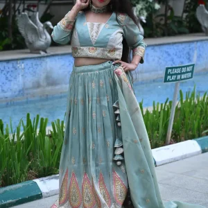 Blue Tissue Lehenga