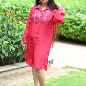Pink Bandhani Print Crepe Fusion Short Dress
